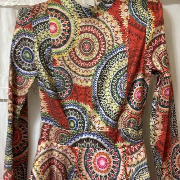 CQ by CQ Dress Multicolor Long Sleeve Dress Padded Shoulders Sz M Back Zip New - Picture 5 of 7